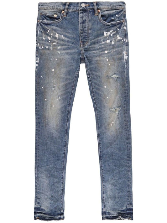 Blue Paint-splatter Straight-leg Jeans