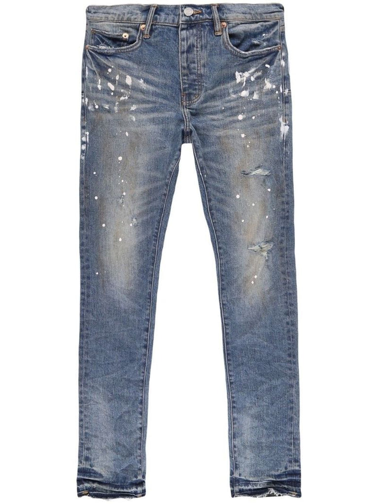 Blue Paint-splatter Straight-leg Jeans