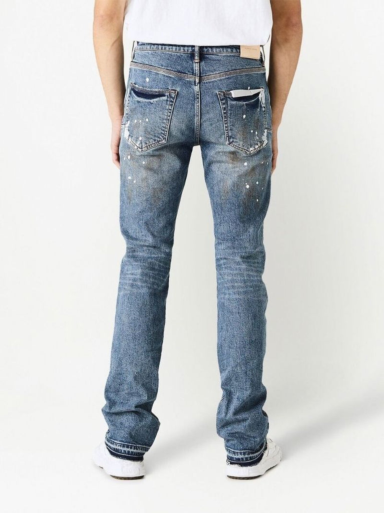 Blue Paint-splatter Straight-leg Jeans