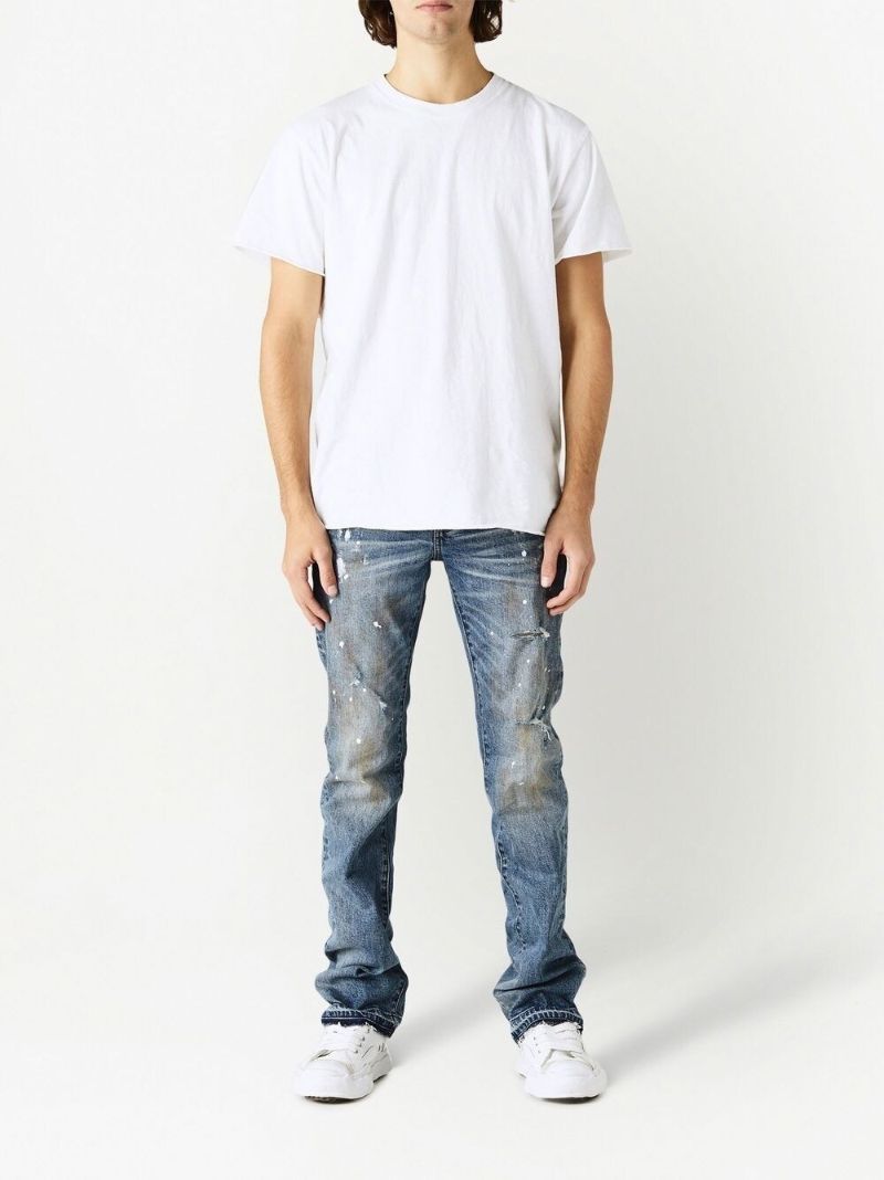 Blue Paint-splatter Straight-leg Jeans