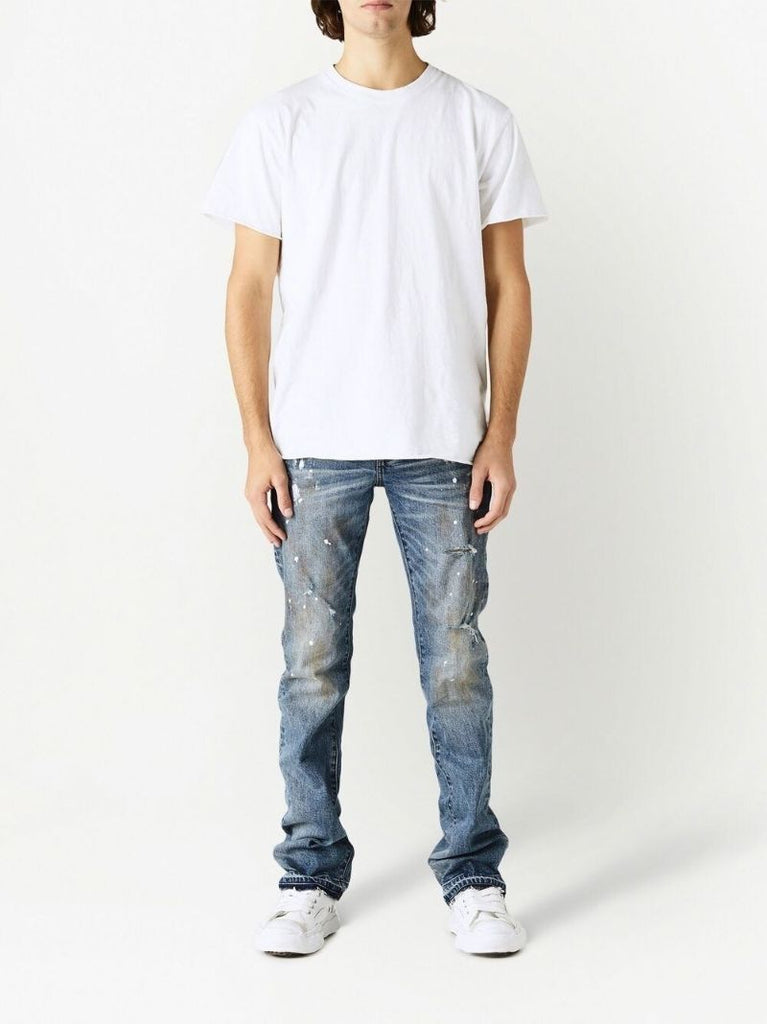 Blue Paint-splatter Straight-leg Jeans