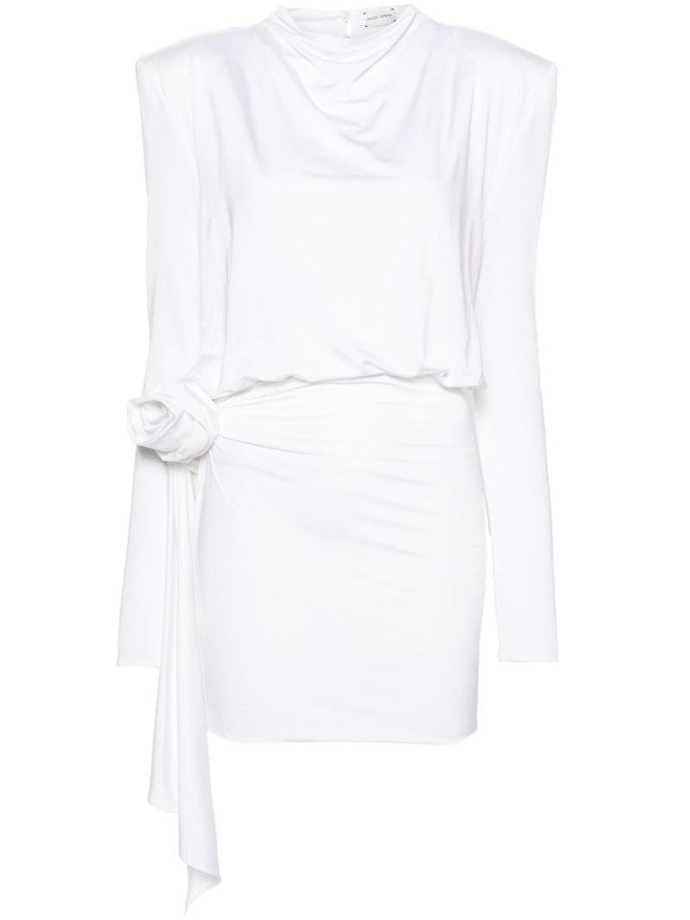 White Rose-appliquÃ_x0083_Â© Draped Mini Dress