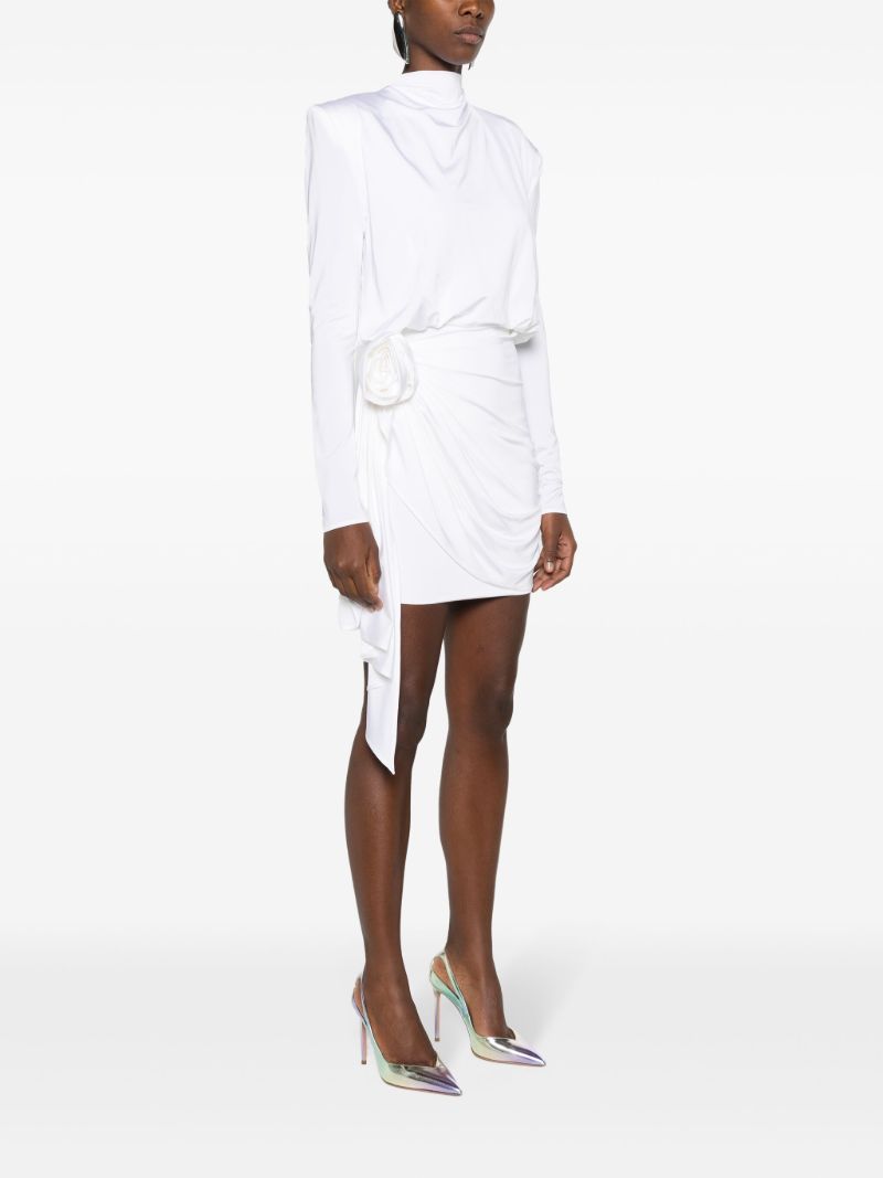 White Rose-appliquÃ_x0083_Â© Draped Mini Dress