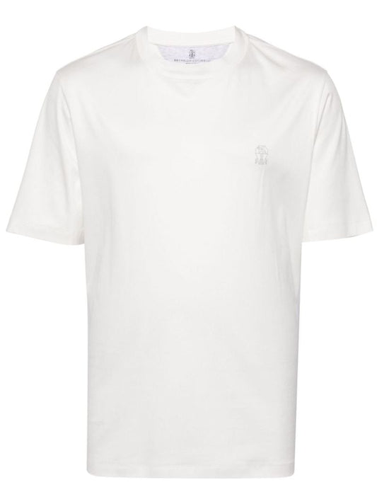 White Logo-embroidered Cotton T-shirt