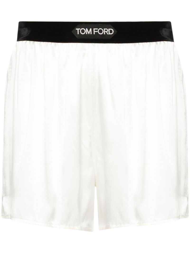 White Logo-appliquÃ_x0083_Â© Satin Shorts