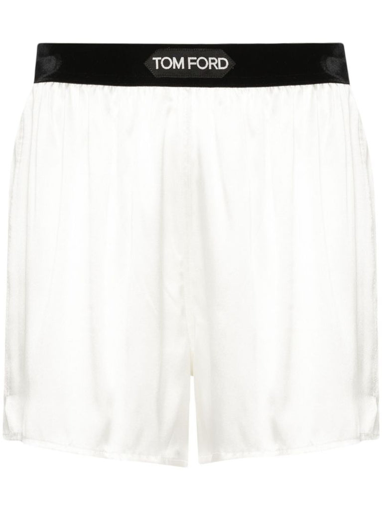 White Logo-appliquÃ_x0083_Â© Satin Shorts