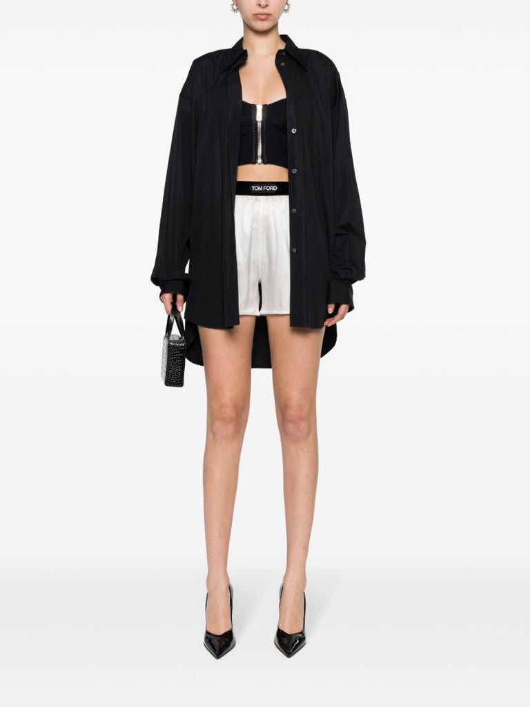White Logo-appliquÃ_x0083_Â© Satin Shorts