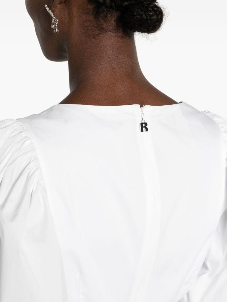 White Ruched-detail V-neck Minidress