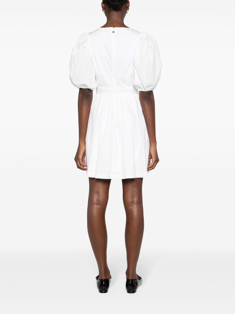 White Ruched-detail V-neck Minidress