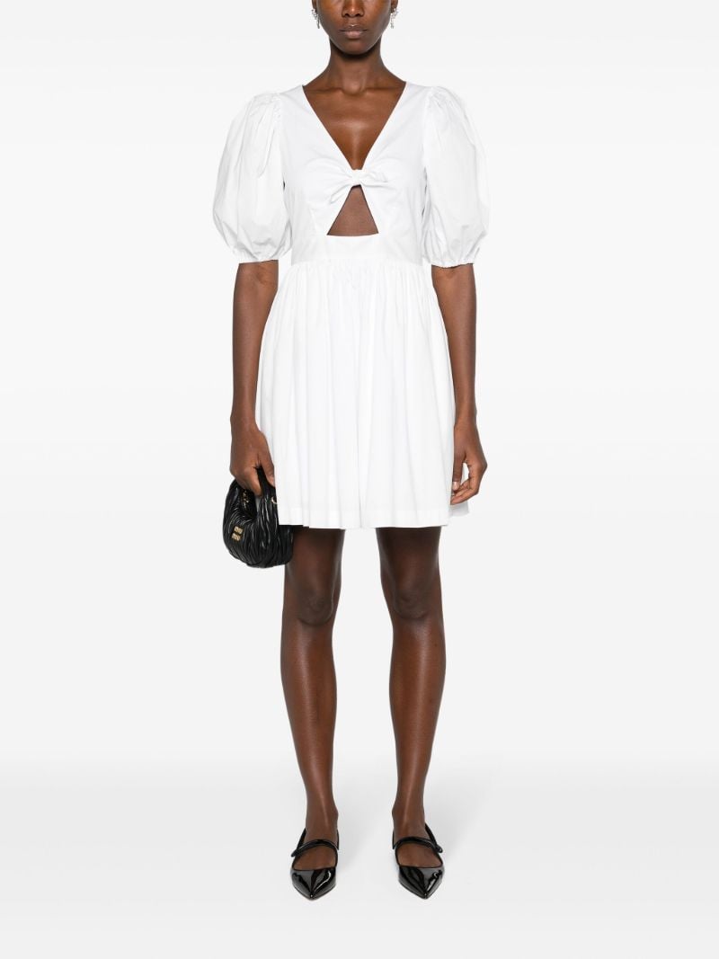 White Ruched-detail V-neck Minidress