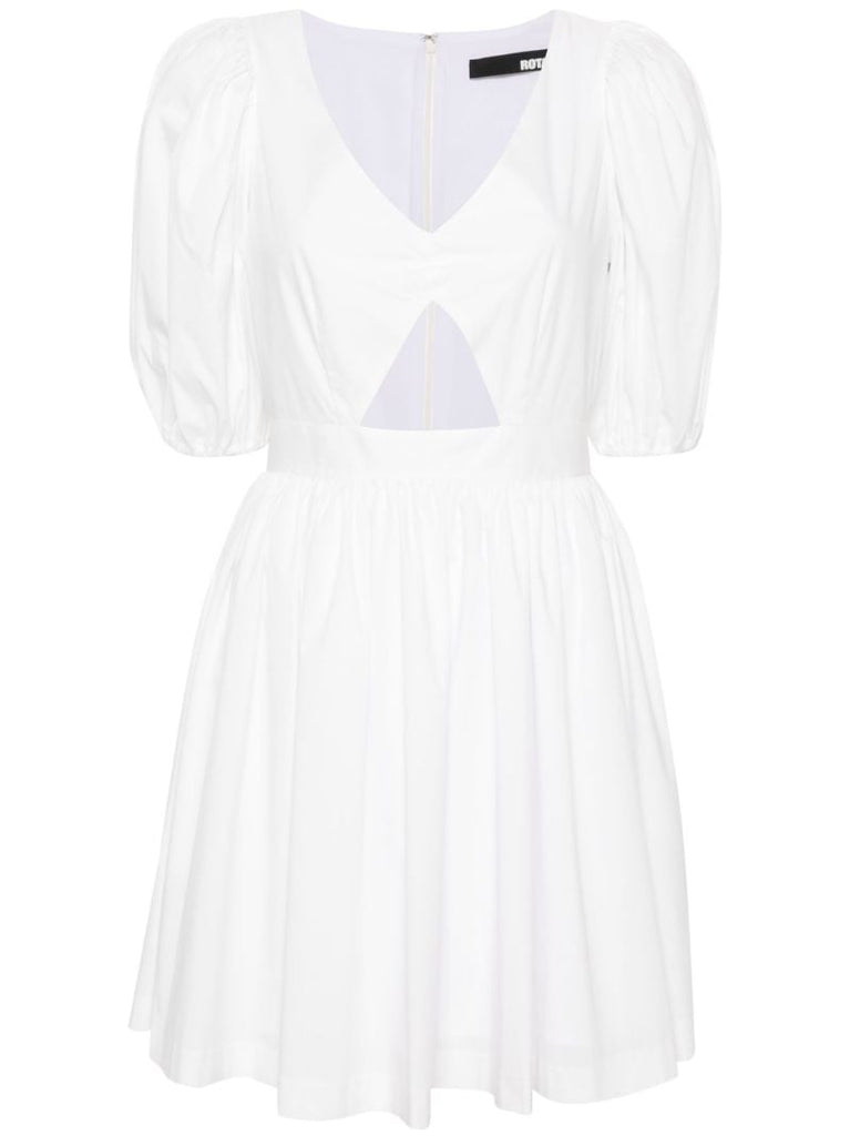 White Ruched-detail V-neck Minidress