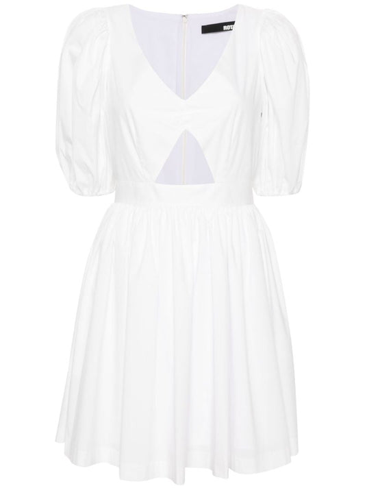 White Ruched-detail V-neck Minidress