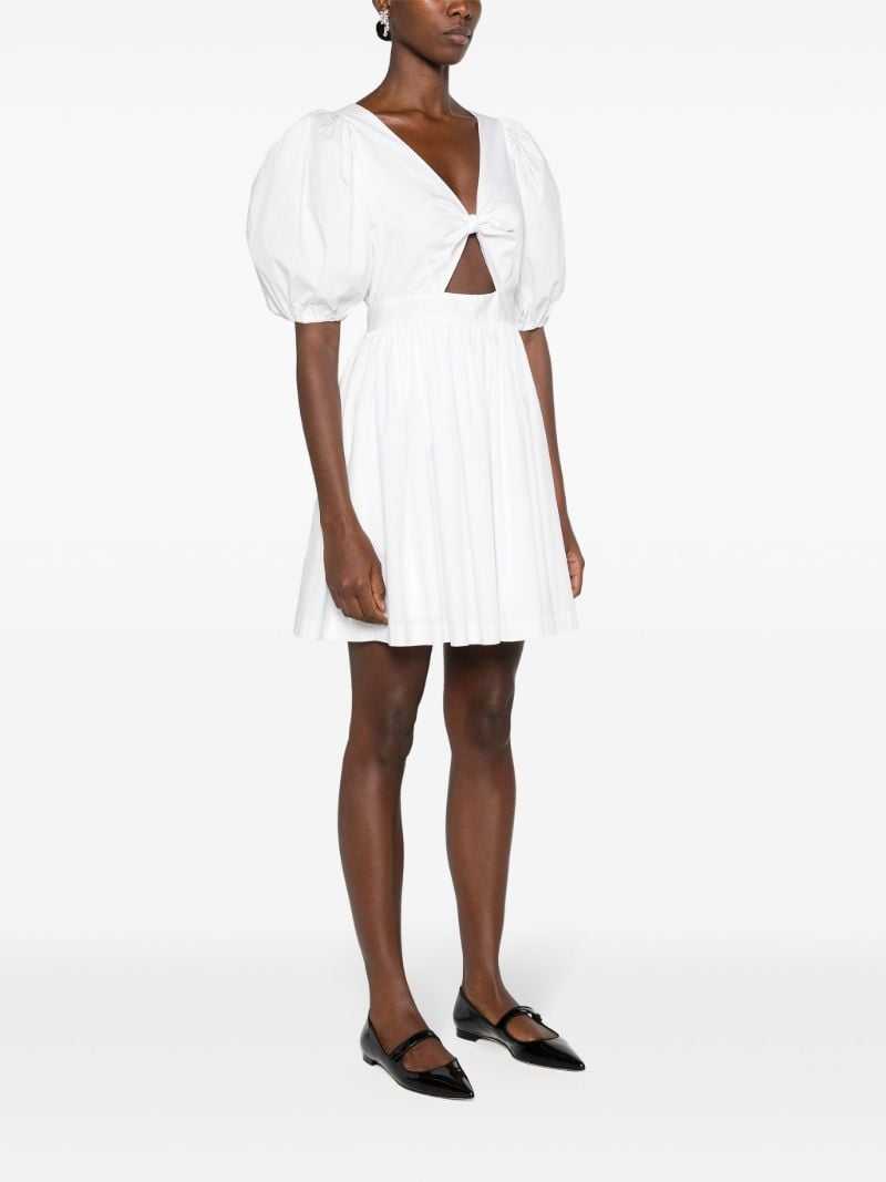 White Ruched-detail V-neck Minidress
