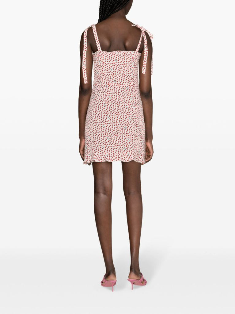 White Heart-print Ruffled Mini Dress