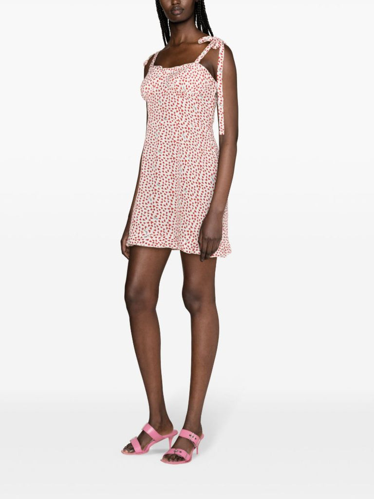 White Heart-print Ruffled Mini Dress