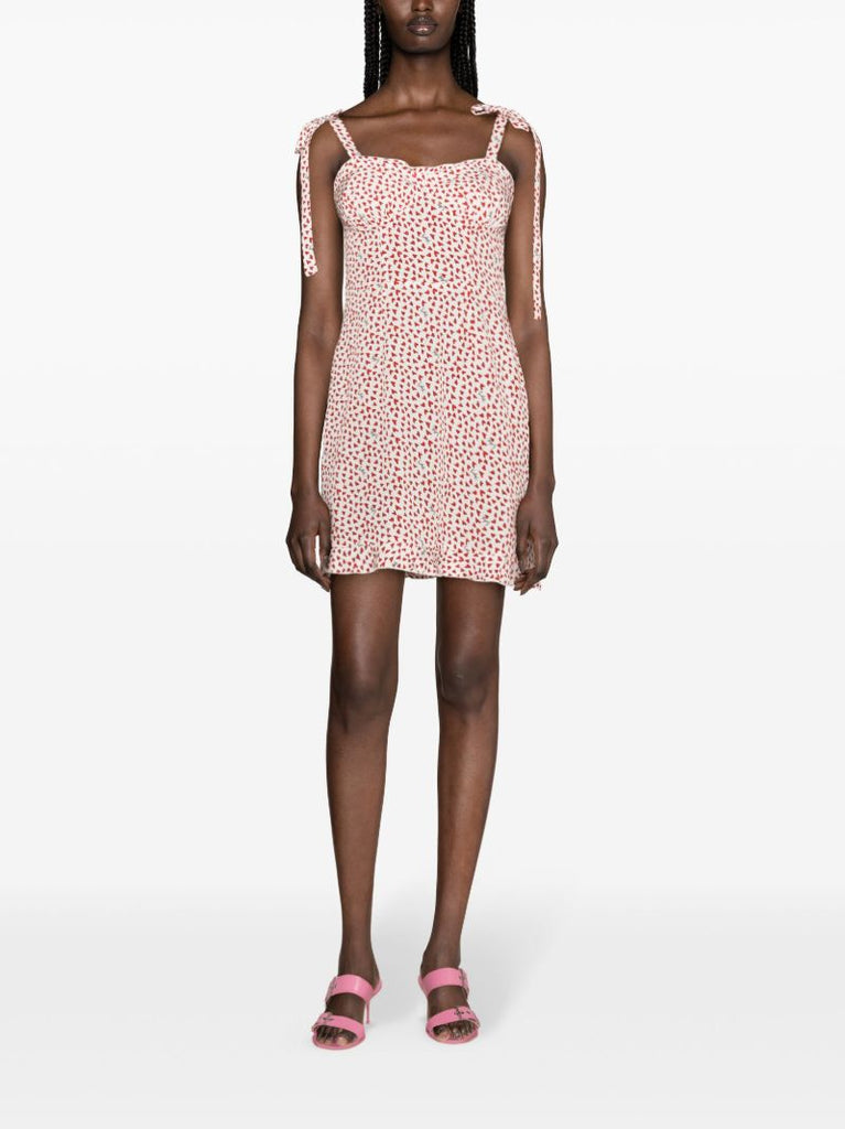 White Heart-print Ruffled Mini Dress