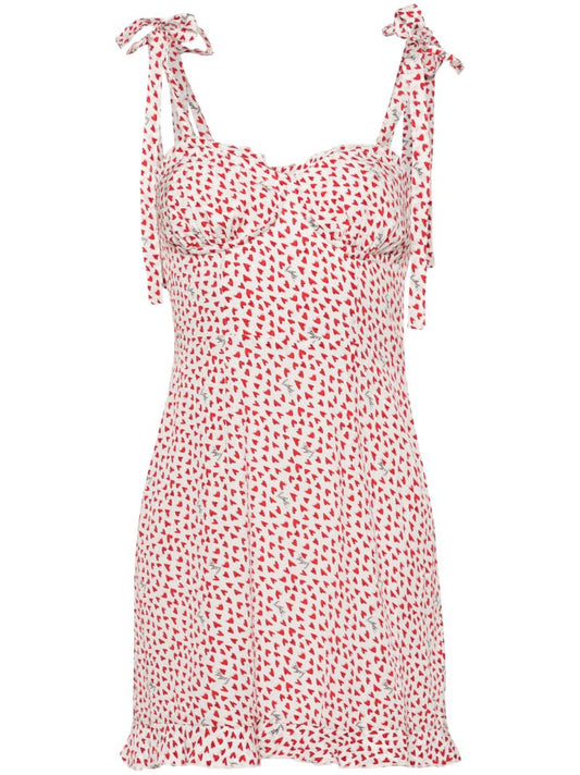 White Heart-print Ruffled Mini Dress
