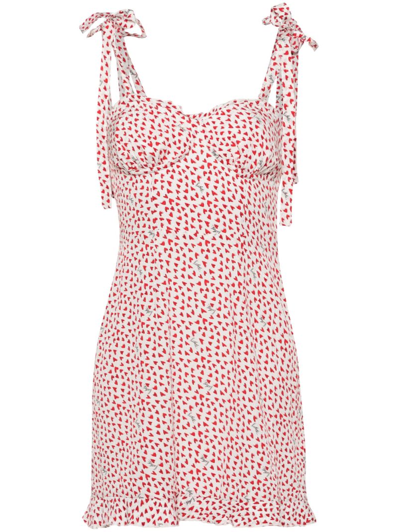 White Heart-print Ruffled Mini Dress