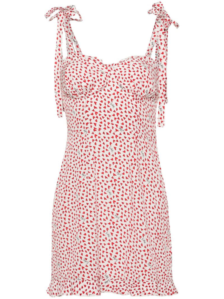 White Heart-print Ruffled Mini Dress