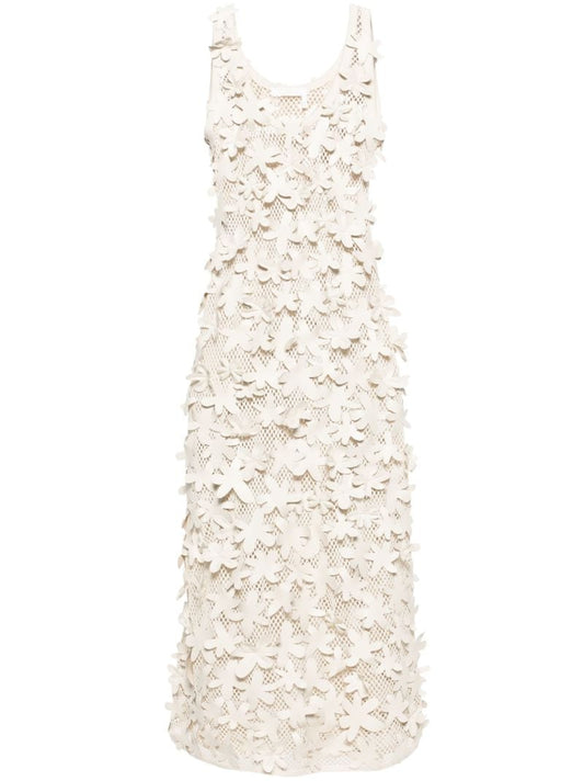 Neutral Floral-appliquÃ_x0083_Â©d Cotton Dress