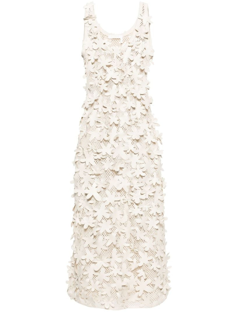 Neutral Floral-appliquÃ_x0083_Â©d Cotton Dress