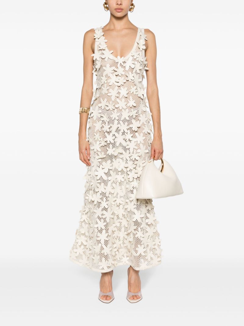 Neutral Floral-appliquÃ_x0083_Â©d Cotton Dress