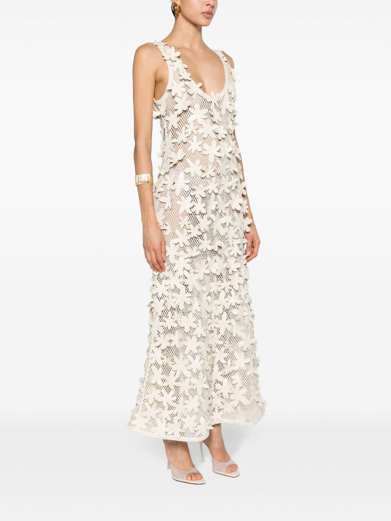 Neutral Floral-appliquÃ_x0083_Â©d Cotton Dress
