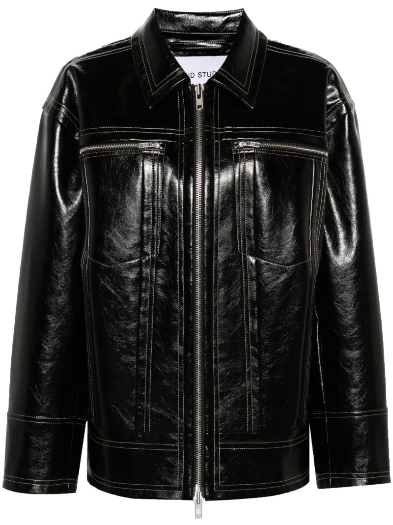 Black Lavender Faux-leather Jacket