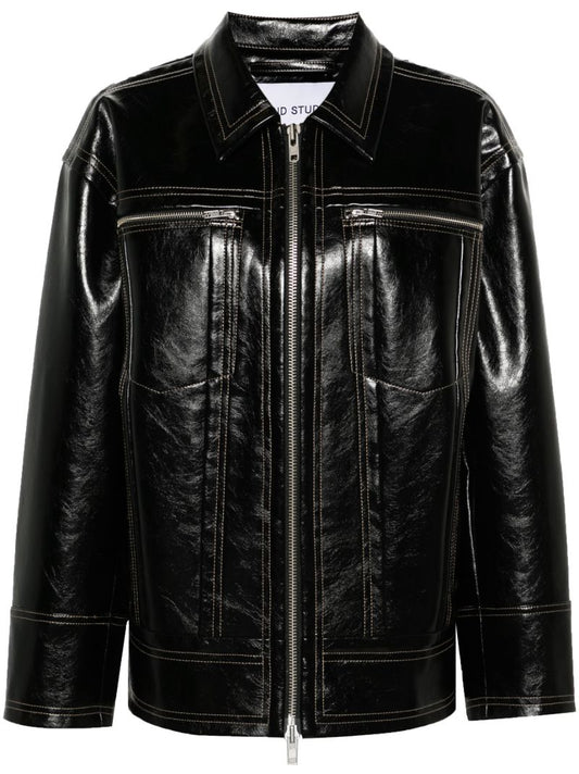 Black Lavender Faux-leather Jacket