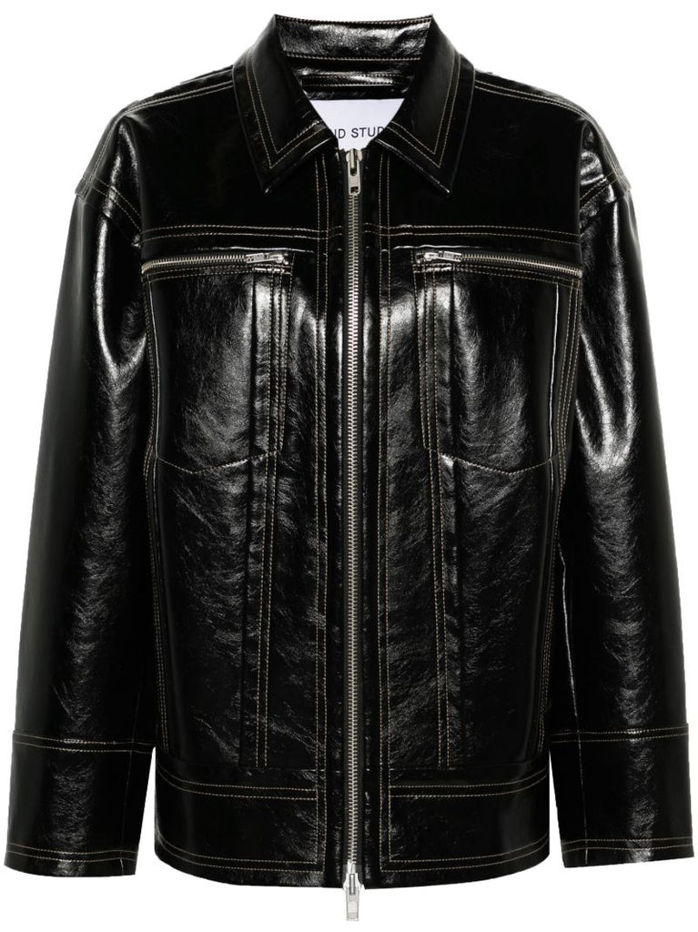 Black Lavender Faux-leather Jacket