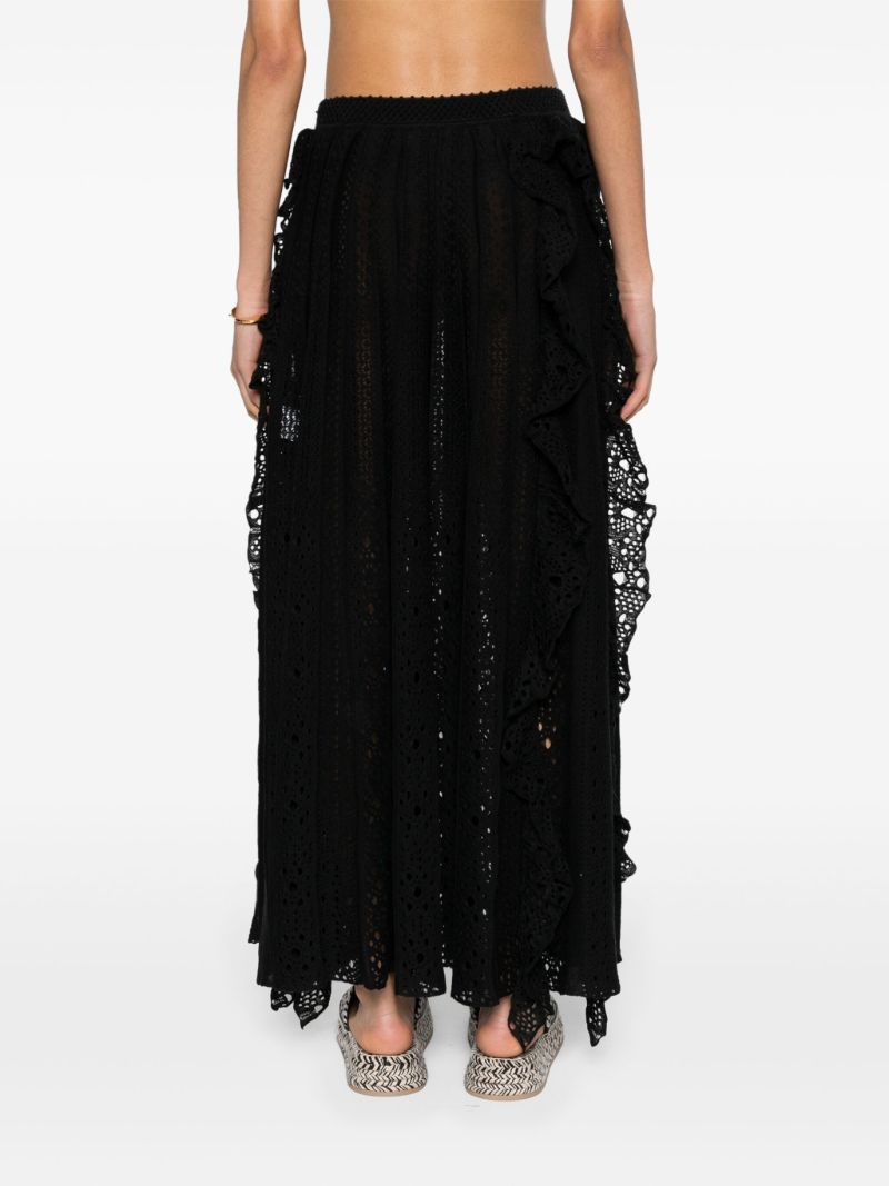 Black Ruffled Pointelle-knit Skirt