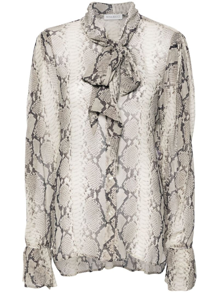 Neutral Snakeskin-print Silk Shirt