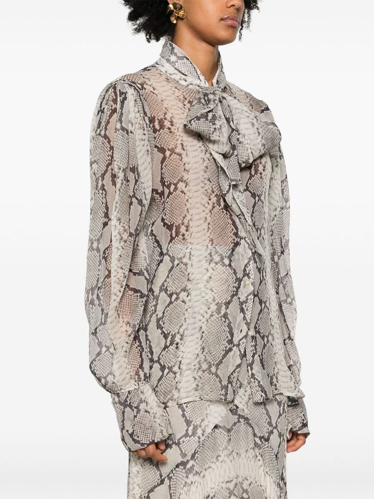 Neutral Snakeskin-print Silk Shirt