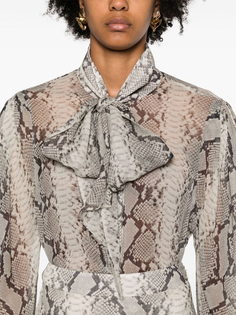 Neutral Snakeskin-print Silk Shirt