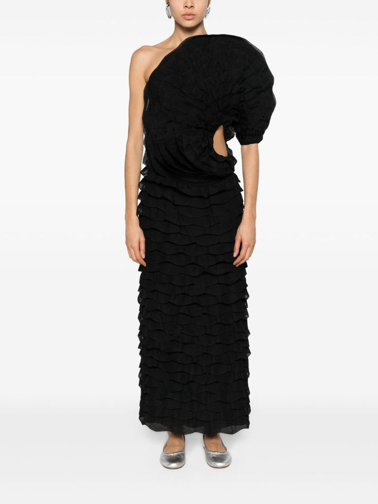 White Ruffled One-shoulder Dress