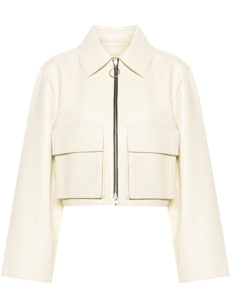 Neutral Gretel Cropped Leather Jacket