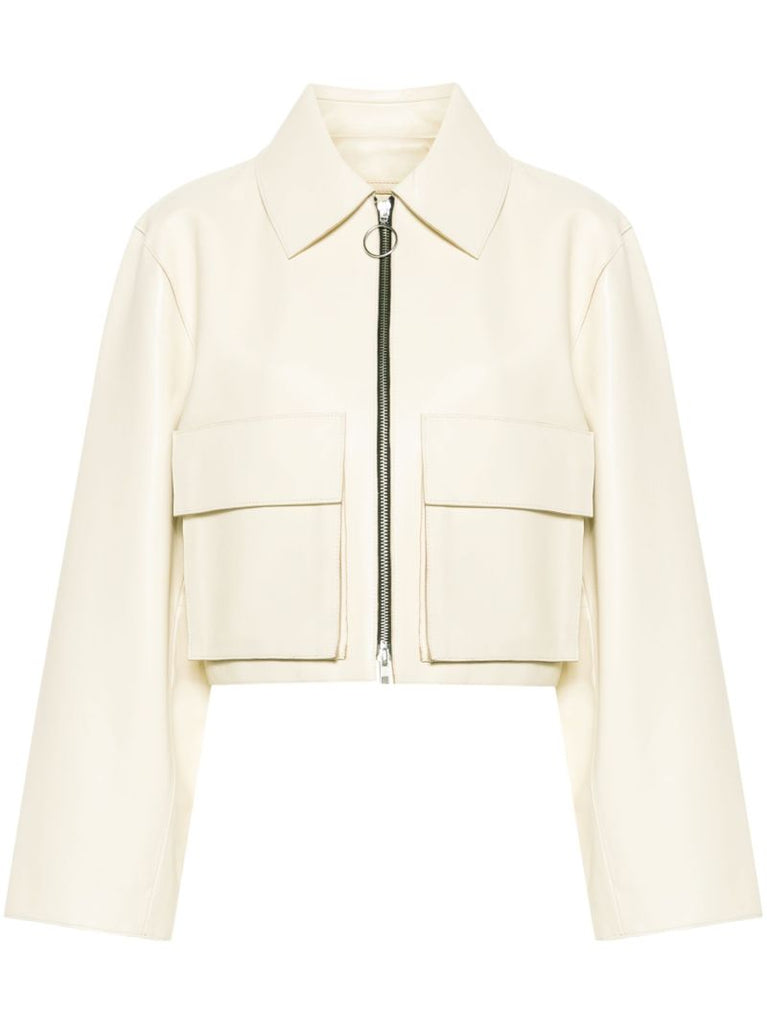 Neutral Gretel Cropped Leather Jacket