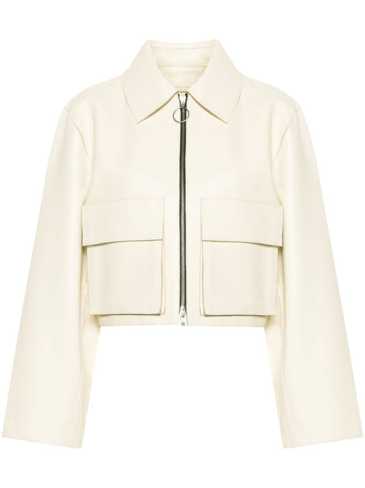Neutral Gretel Cropped Leather Jacket