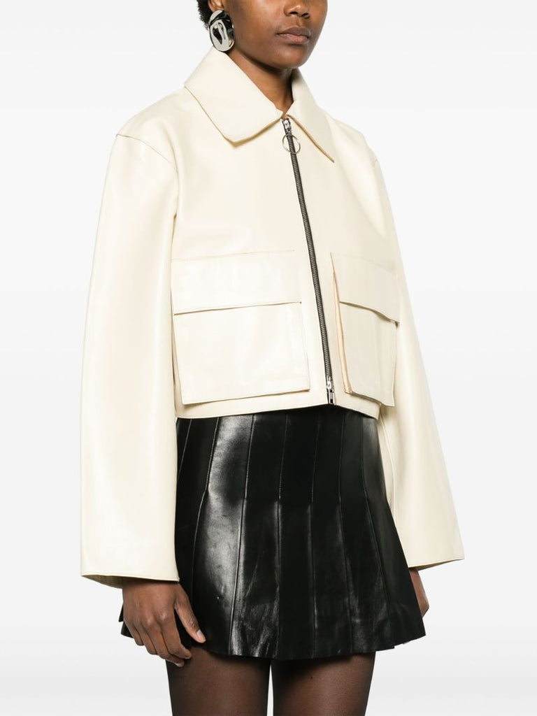 Neutral Gretel Cropped Leather Jacket