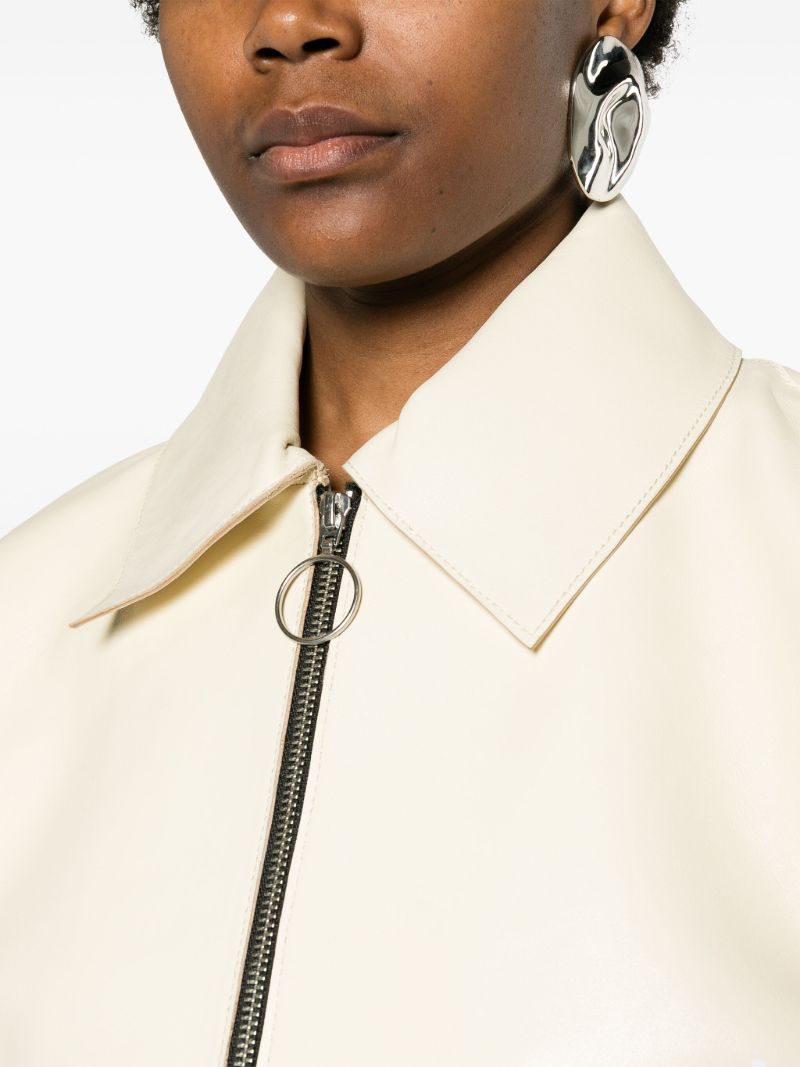 Neutral Gretel Cropped Leather Jacket