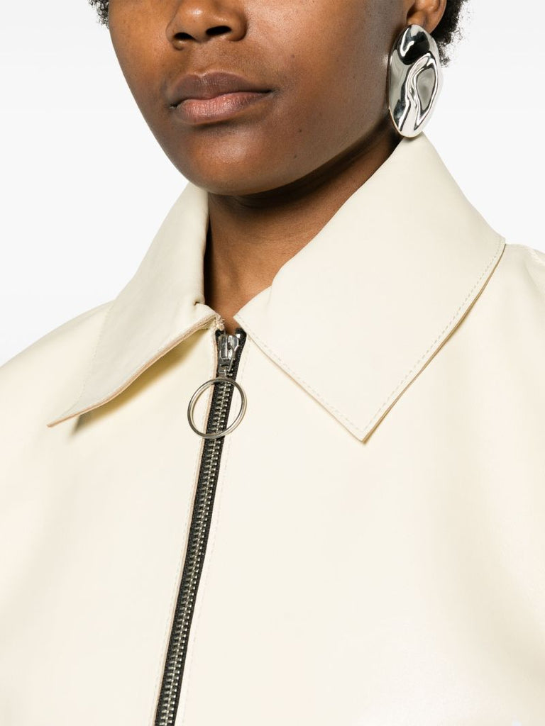 Neutral Gretel Cropped Leather Jacket