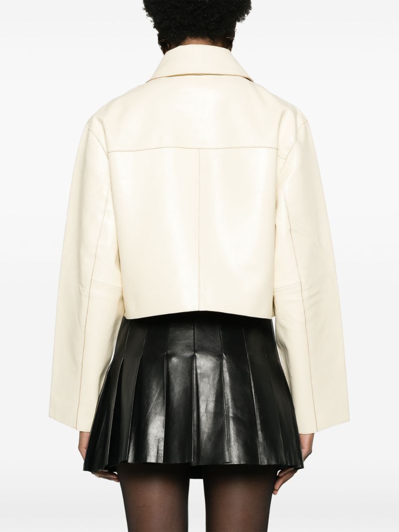 Neutral Gretel Cropped Leather Jacket