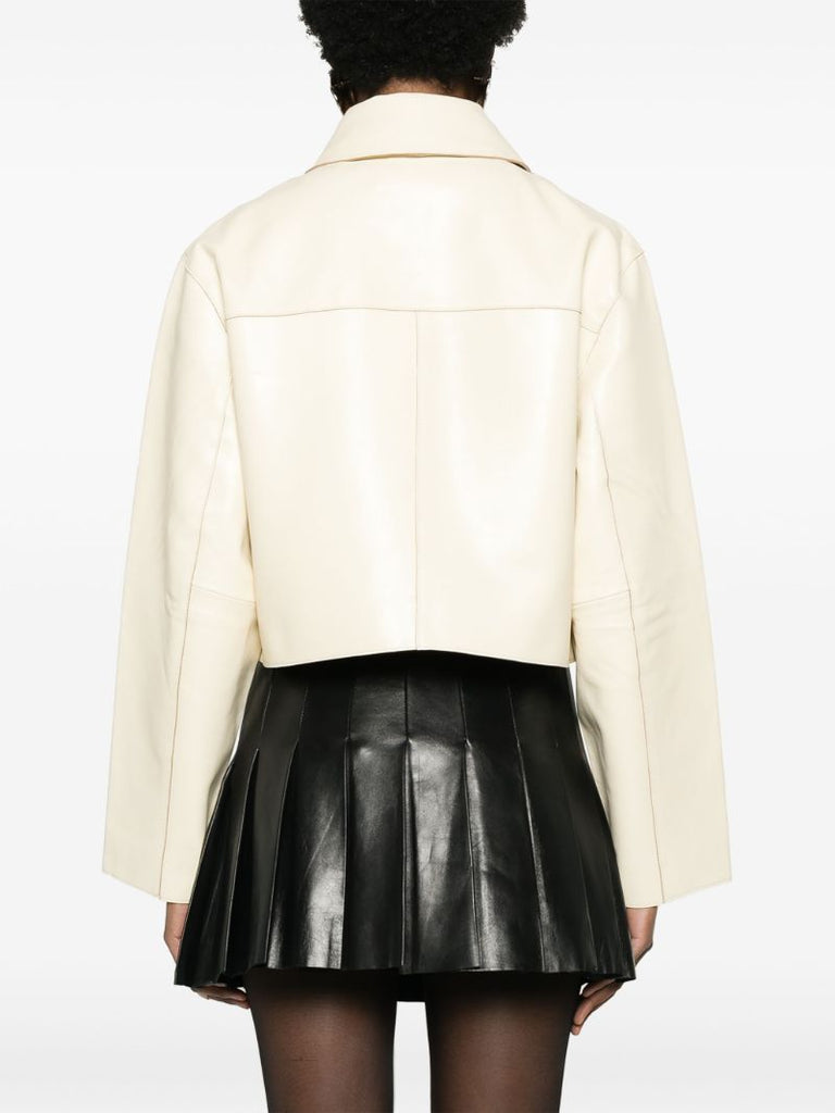 Neutral Gretel Cropped Leather Jacket
