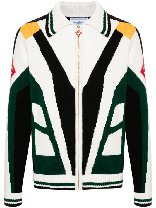 White Casa Racing Zip-up Cotton Cardigan