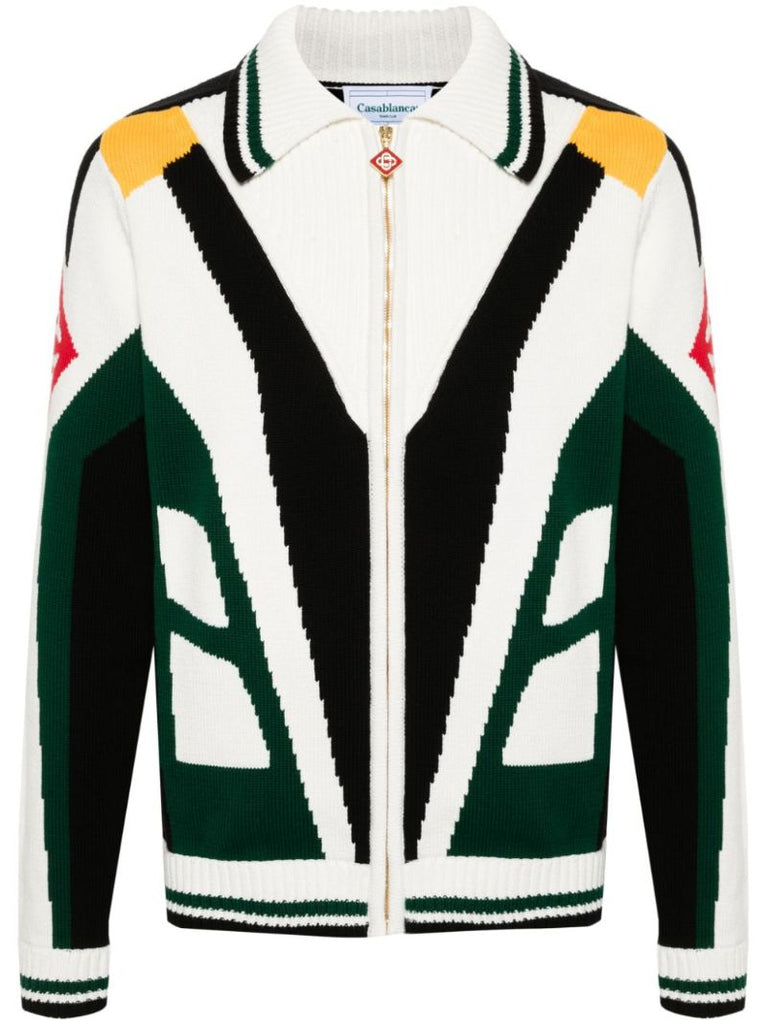 White Casa Racing Zip-up Cotton Cardigan