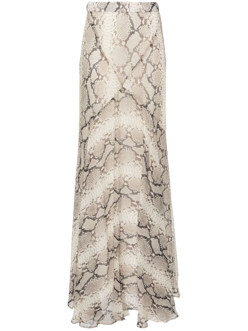 Neutral Snakeskin-print Silk Skirt