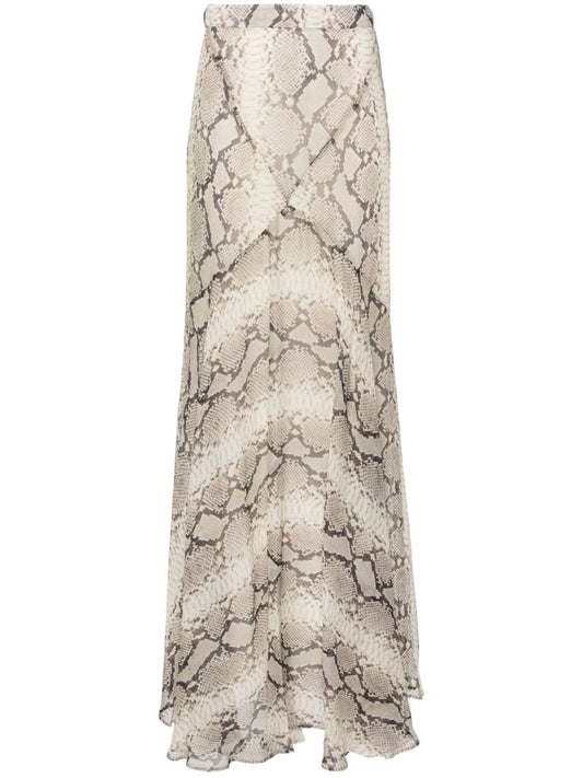 Neutral Snakeskin-print Silk Skirt