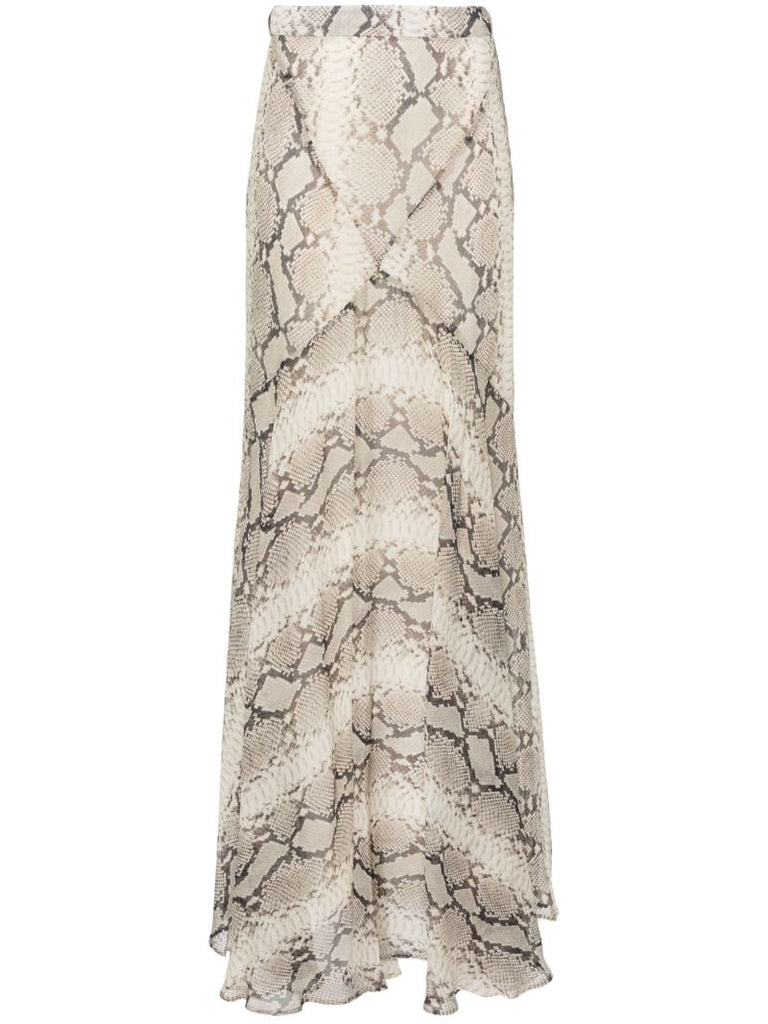 Neutral Snakeskin-print Silk Skirt