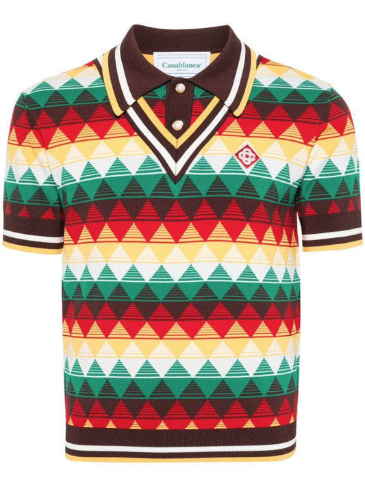 Multicolour Argyle-knit Polo Shirt