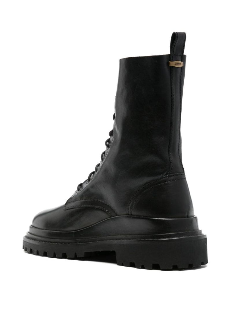 Black Ghiso Leather Combat Boots